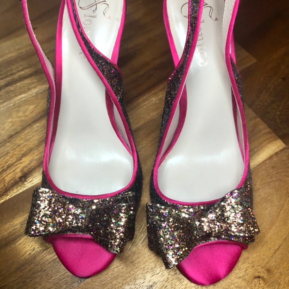 💋 Flounce Glitter Pink Peep Toe